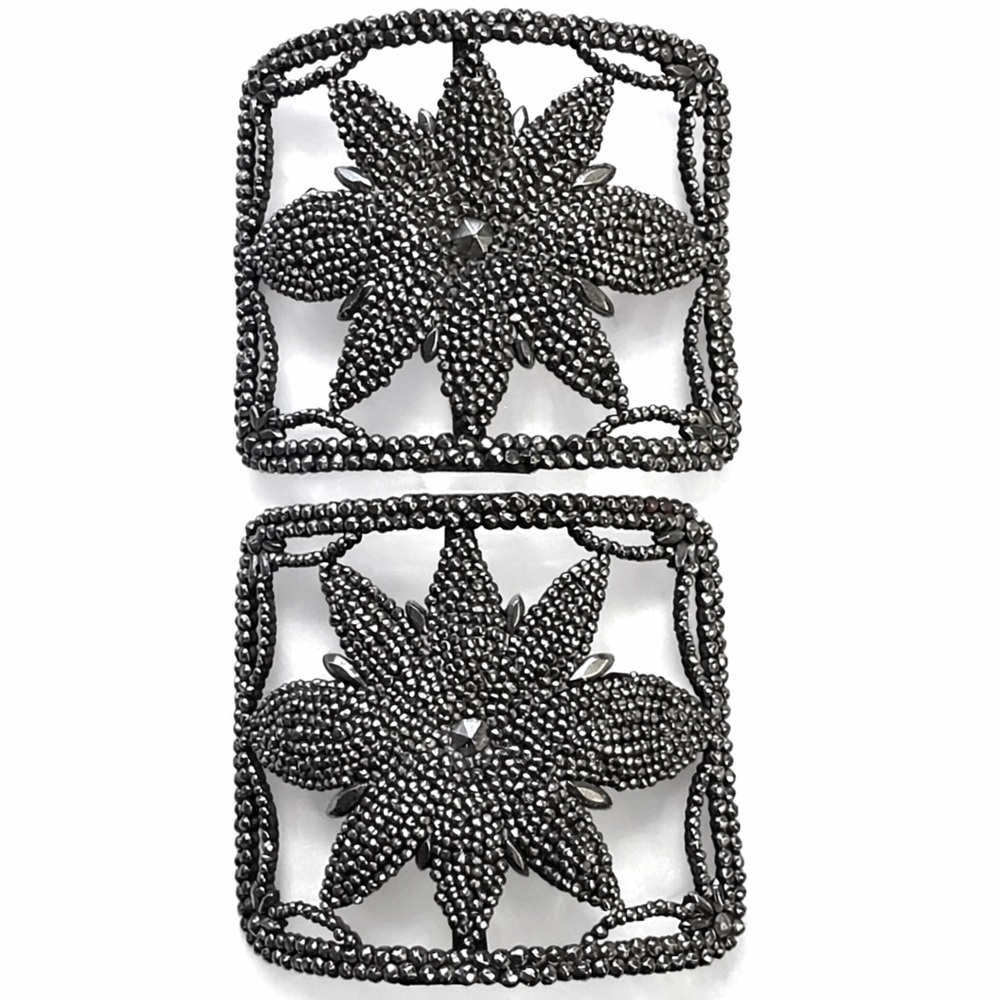 Vintage Steel Cut Shoe Buckles Pair • Victorian Style Cut Steel Sparkle